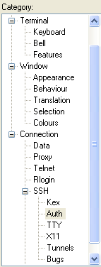 in the left pane, select connections; auth; SSH