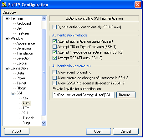 enter the private ssh key location