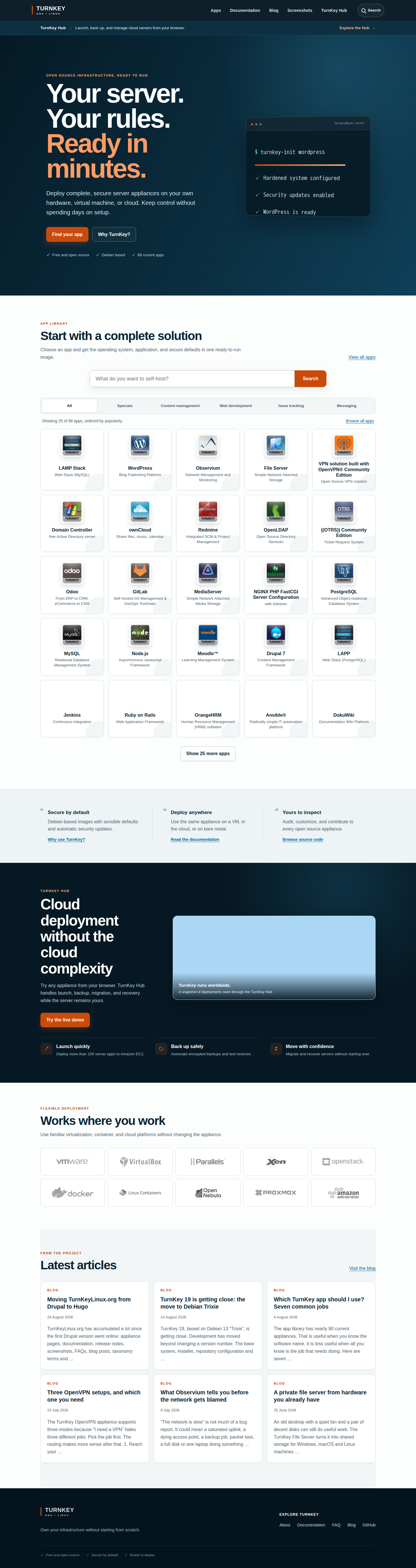 The rebuilt TurnKey GNU/Linux home page running locally in a browser