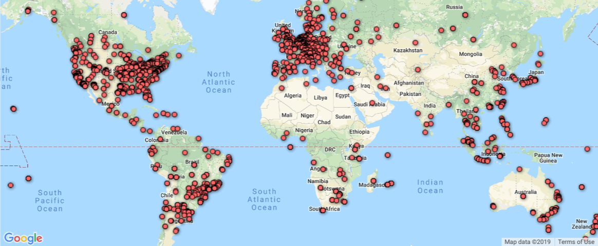 World map dotted with TurnKey deployments across six continents